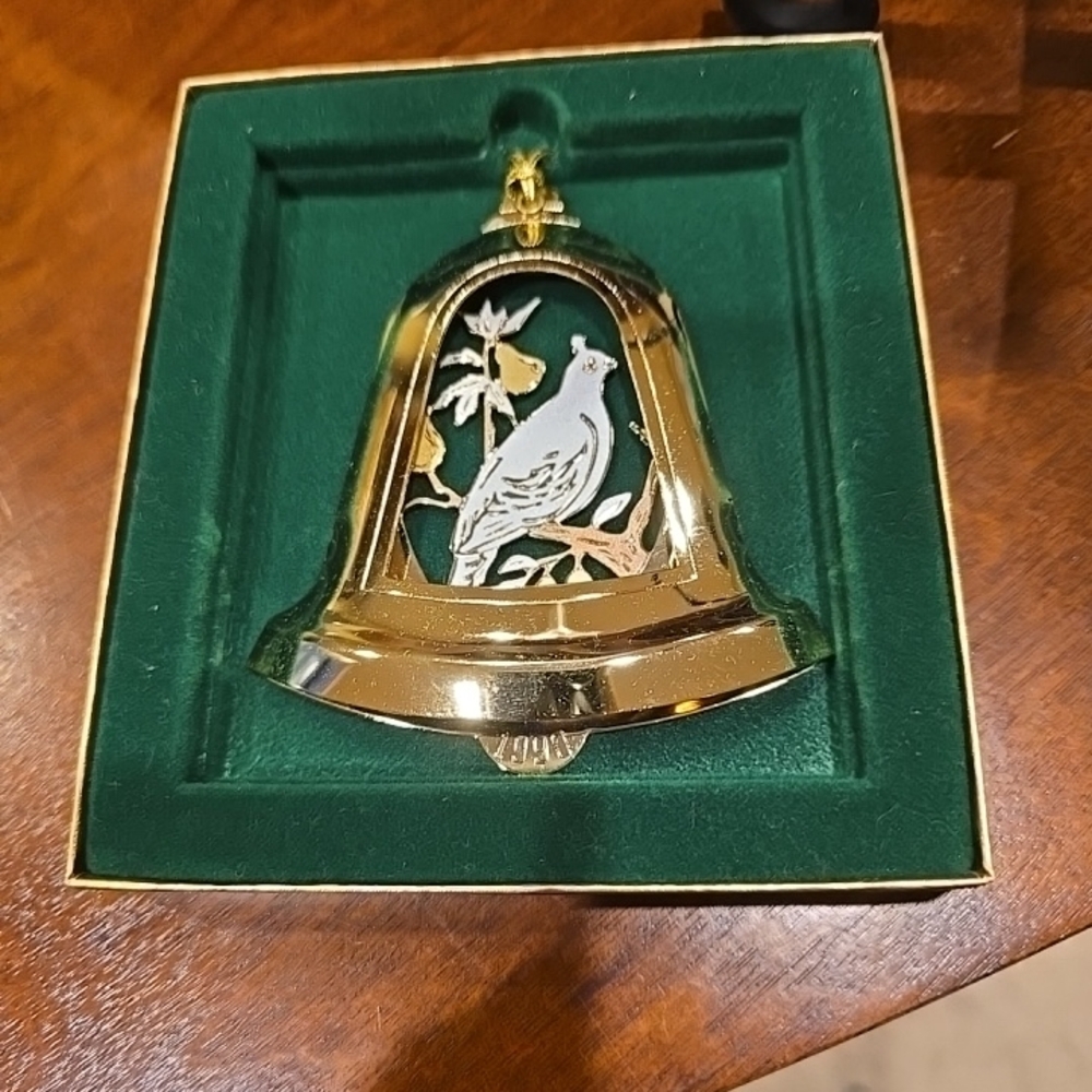 Partridge in a Pear Tree 1990 Gold Silver Bell Northwest Pear Bureau Ornament